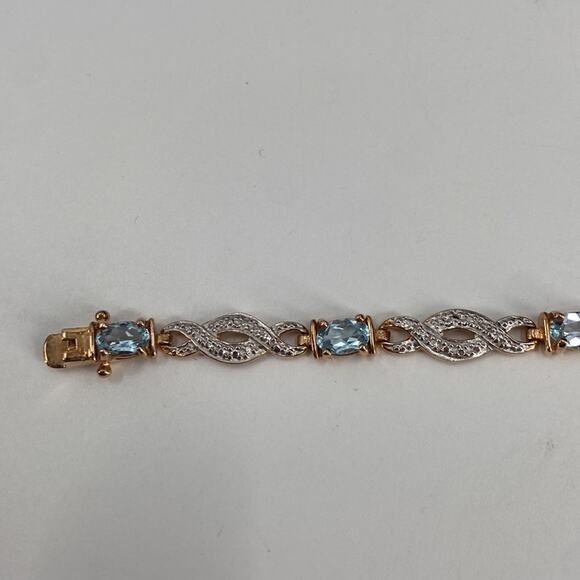 Blue topaz 18 k goldplated diamond accent sterling silver bracelet - Picture 2 of 5